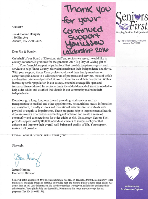 Thanks from Seniors First